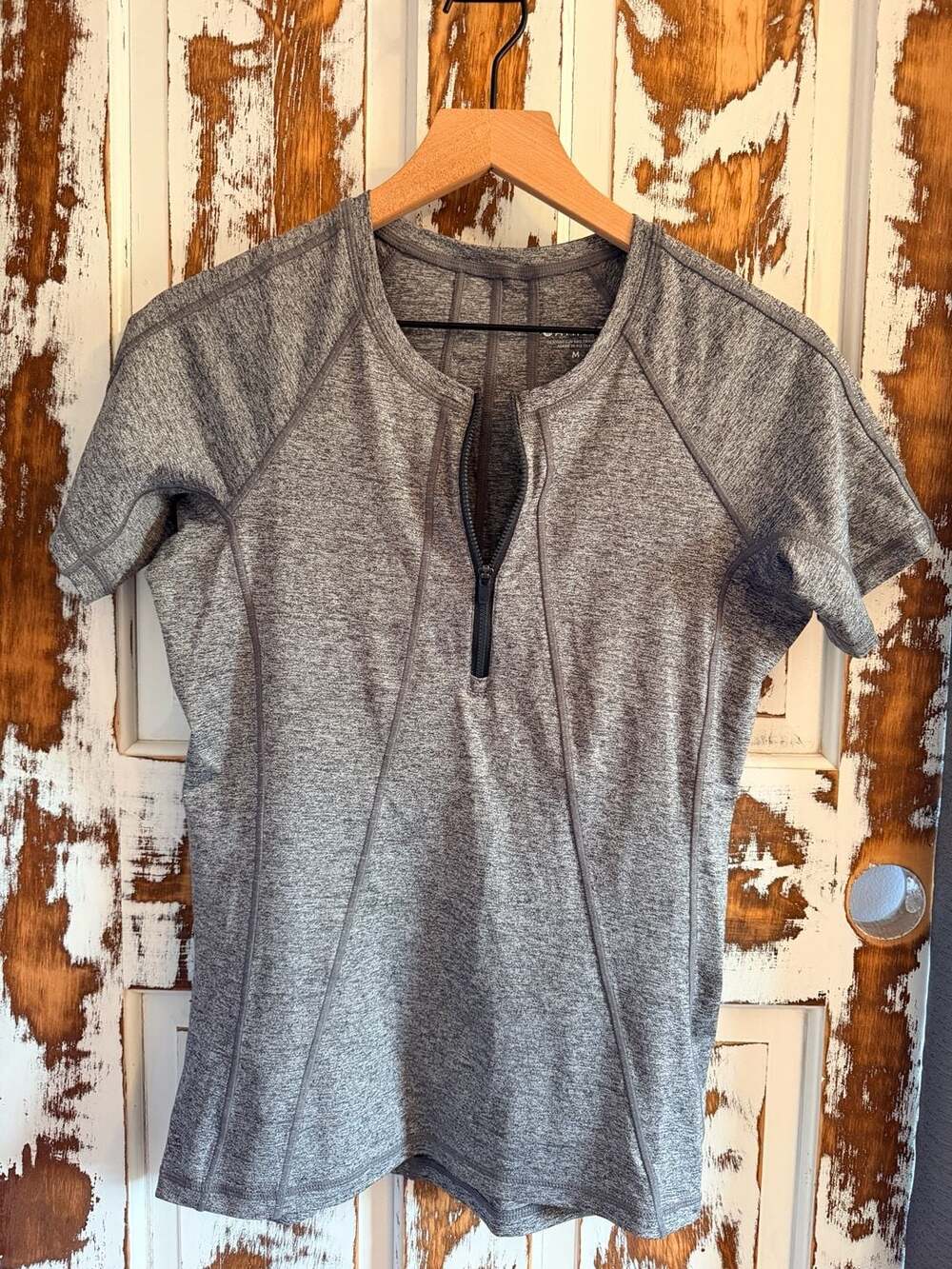 Athleta Gray Seamless Half-Zip Short Sleeve Athletic Top